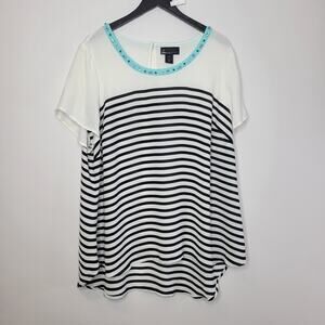Layne Bryant Blouse 22/24 Top Short Sleeve Gems Rhinestone Career Office White